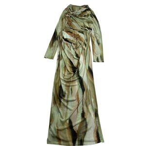 ASOS Design Long Sleeve Knot Maxi Dress in Tonal Abstract Print